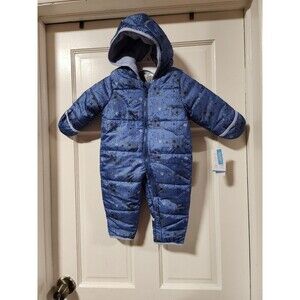 Carter's Cozy Blue Hooded Quilted Infant Snowsuit – Size 6 M, Bear & Cabin Print